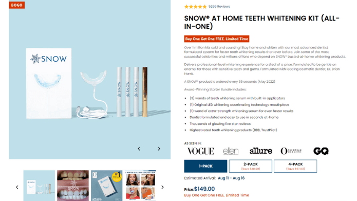 thumbnail Snow Teeth Whitening Kit Price